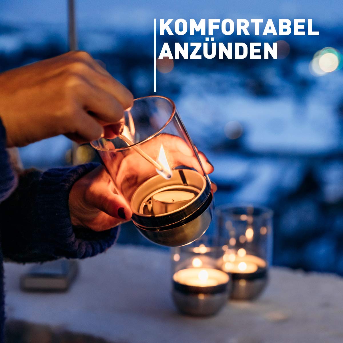 höfats - Gravity Candle mit Hängesystem Silber - Windlicht und Teelichthalter - inteligenter Kerzenhalter hält Kerze waagerecht - Hängelösung ermöglicht Aufhängen des Teelichthalters