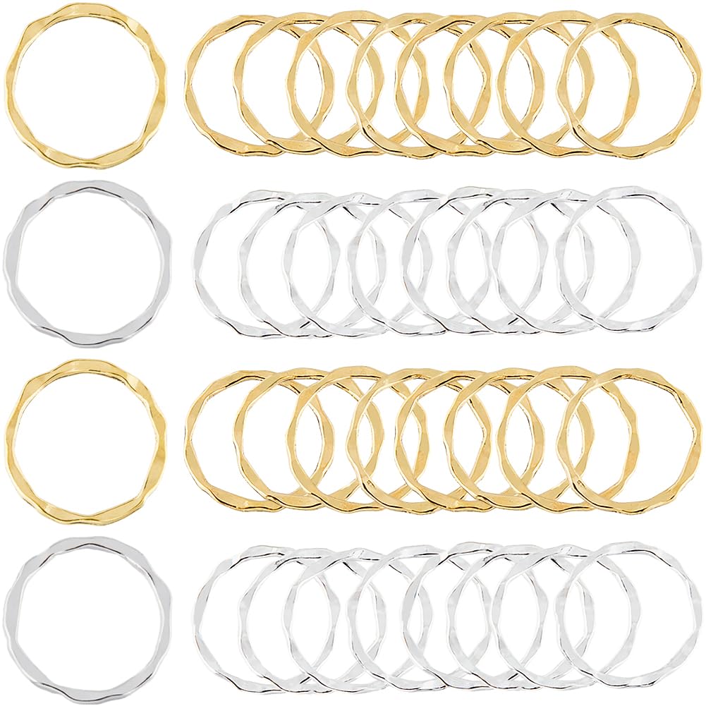 SUNNYCLUE 100Pcs Bezel Linking Rings, Circular Frames with Hollow Textured Charms in Gold & Silver