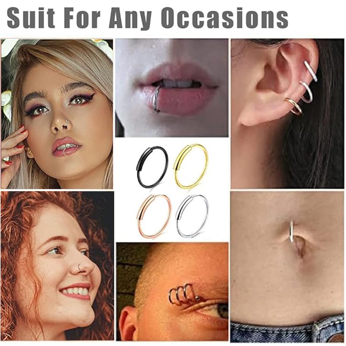2 Orecchini Piercing Cerchio da Naso Cartilagine Trago Argento 925 10 mm