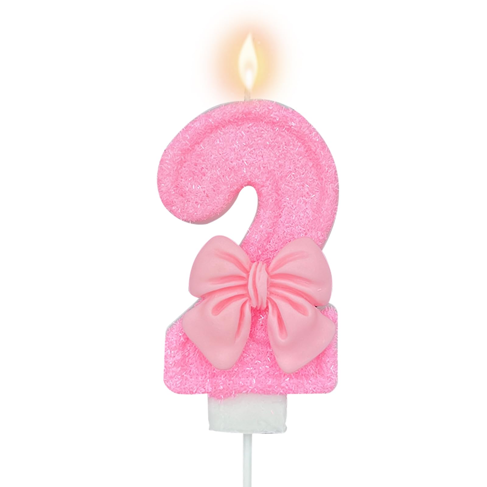 Pink Number 2 Candle for Girl Birthday Party Decorations, Girl 2nd Birthday Party Decorations Supplies, 3D Bow Designed Pink Number Candles for