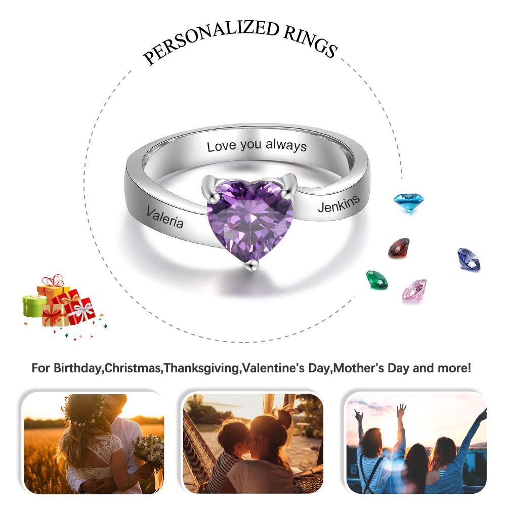 kaululu Anillos Mujer Personalizado con Simulada Piedra 2 Nombres Grabados para Madre, Hija - Joyería Cumpleaños con Grabado Nombre para Mamá Familia