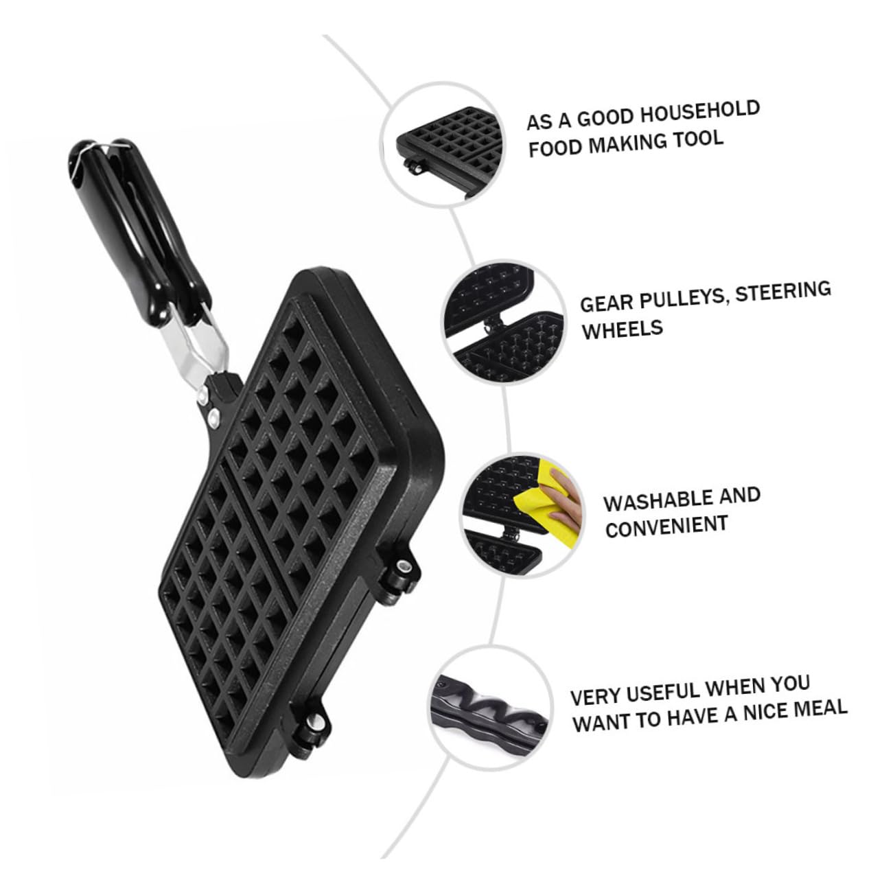 Stampo per Waffle in Alluminio Pressofuso Antiaderente, Nero, da Forno | Waffle Stampo, per Waffle Fatti in Casa, Uso Domestico a Gas, per Preparazioni Originali in Cucina