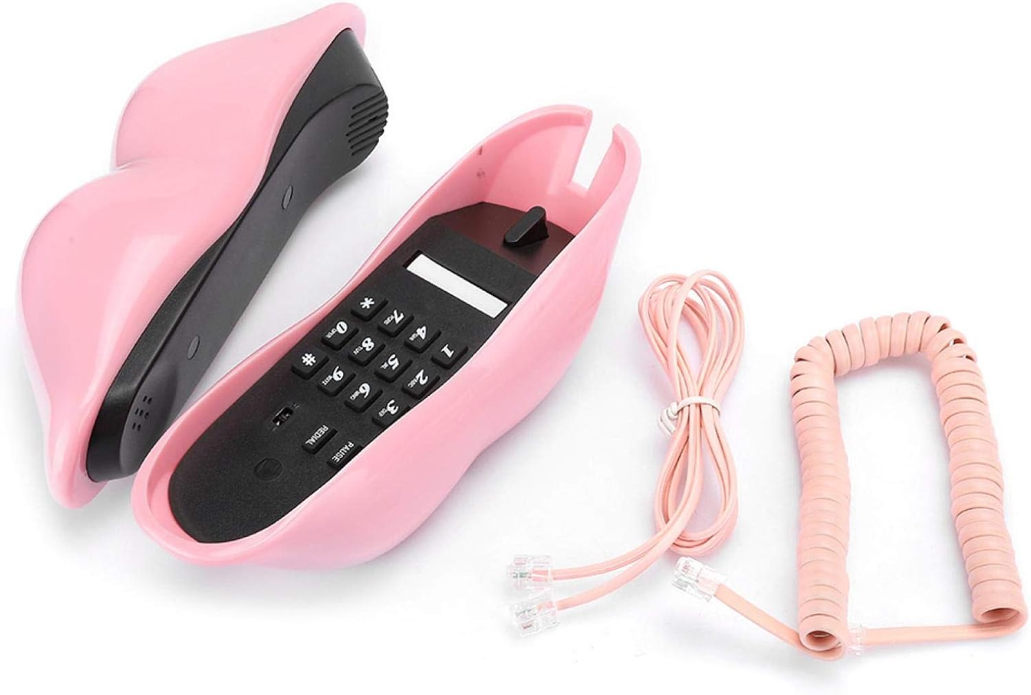 Lip Phone Landline, Plastic Phone Lip Shaped Telephone, Cute Wired Phone for Home Decor, Office, Novelty Gift for Girls