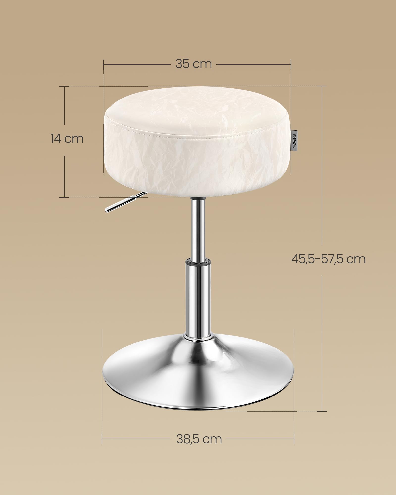 VASAGLE Sgabello da Trucco, Sedia per Toeletta, Regolabile in Altezza, Girevole a 360°, in PU, Seduta Spessa, per Camera da Letto Cucina Sala da Pranzo, Moderno, Bianco Crema LJB120W01