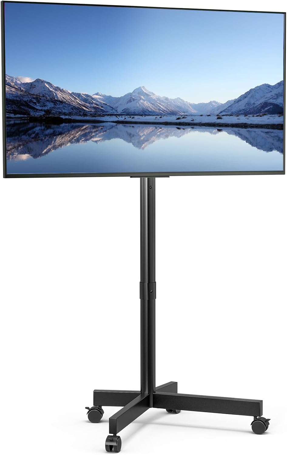 Mobile TV Cart, Floor TV Stand for 13-55 inch TVs with -10°/+15° Tilt Mount Holds up to 77 lbs, Rolling TV Cart for Flat/Curved Screens, Height Adjustable Portable TV Stand Max VESA 400x400mm