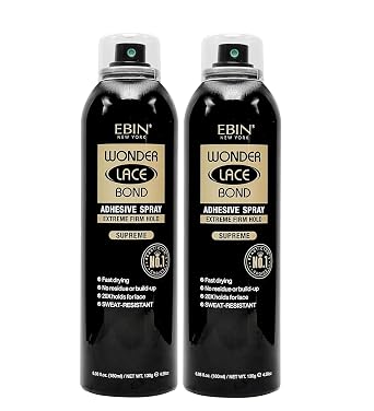 EBIN NEW YORK Wonder Lace Bond Adhesive Spray Supreme 6.08 Oz by EBIN NEW YORK Sweat & Humidity Resistant, Quick-Dry, Clear Finish of Wig Glue Spray for Front Lace Wig Installs Gift Set 2 Pack