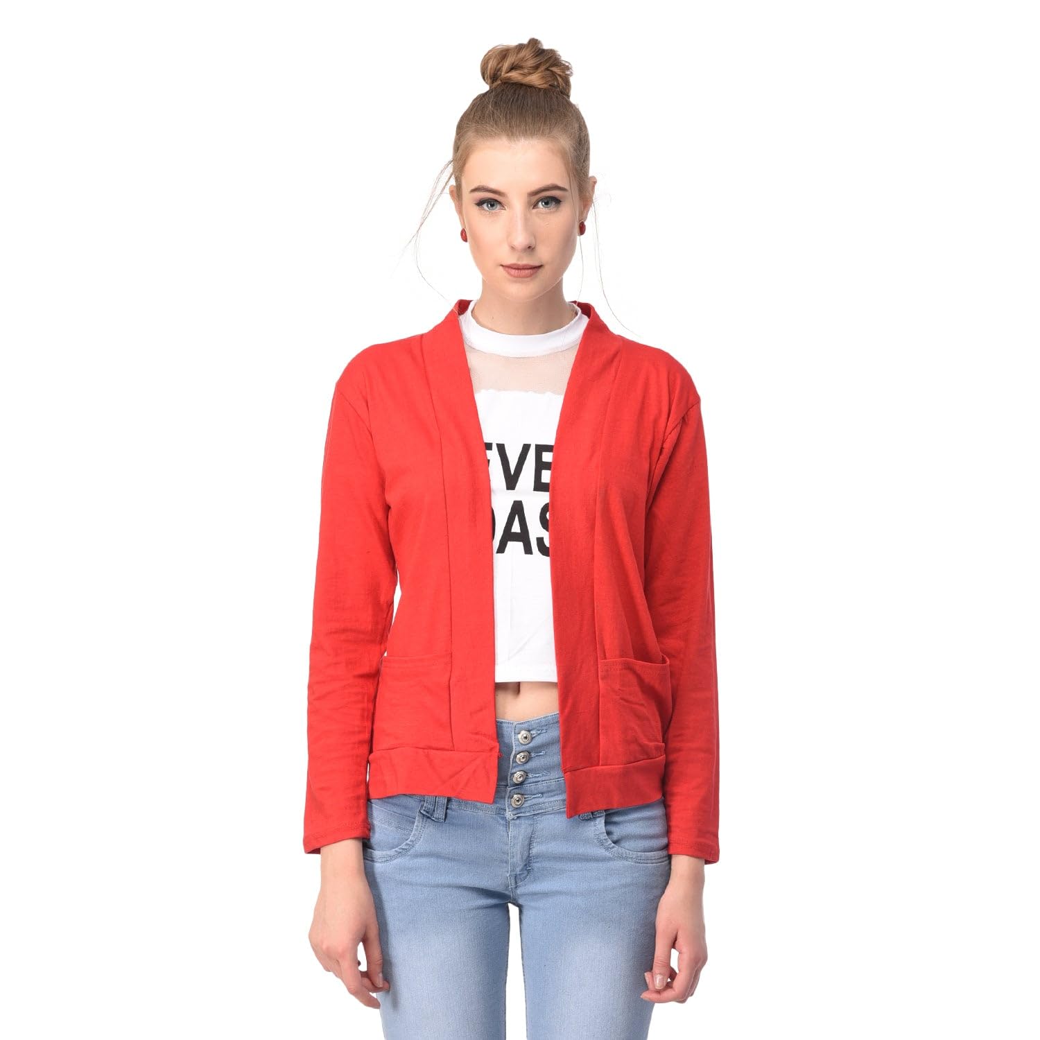 amazon brand - nora nico Women's Cotton Full Sleeves Jacket Poncho, Summer Shrug for Ladies-Red, XL-picture-24