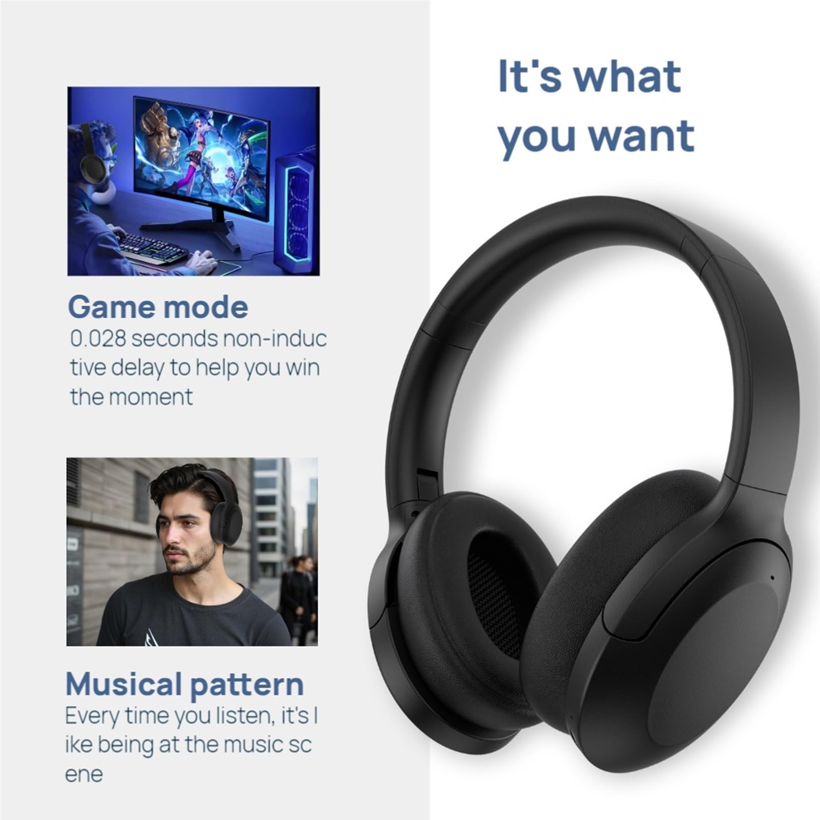 GU-DI Active Noise Cancelling Wireless Bluetooth Over Ear Kopfhörer | Hi-Res Audio, tiefer Bass, mit Mikrofon, faltbar, leicht, Reisen, Zuhause, Büro, Fitnessstudio, Handy, PC