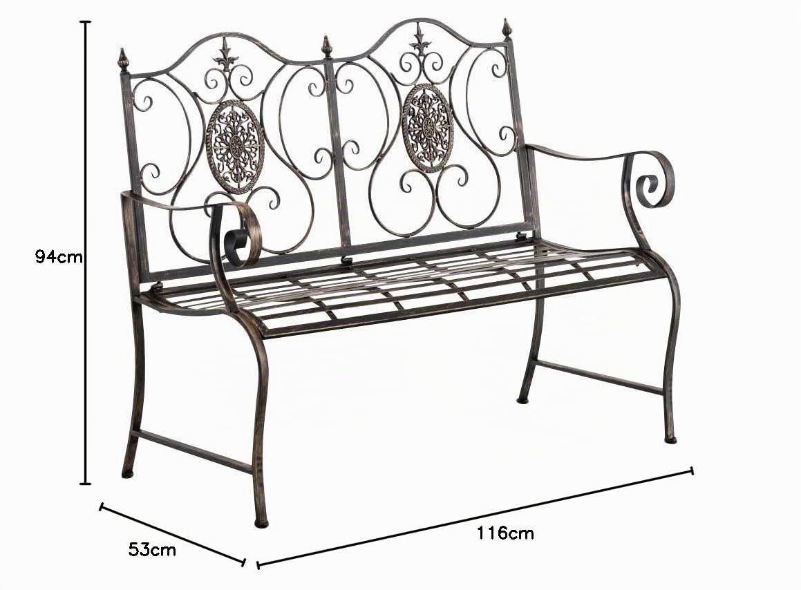 Banc de Jardin Punjab en Fer Forgé - Banc d'Extérieur 2-3 Places - Banc de Jardin avec Accoudoirs et Dossier - Différentes Couleurs au Cho, Couleurs:Marron Clair