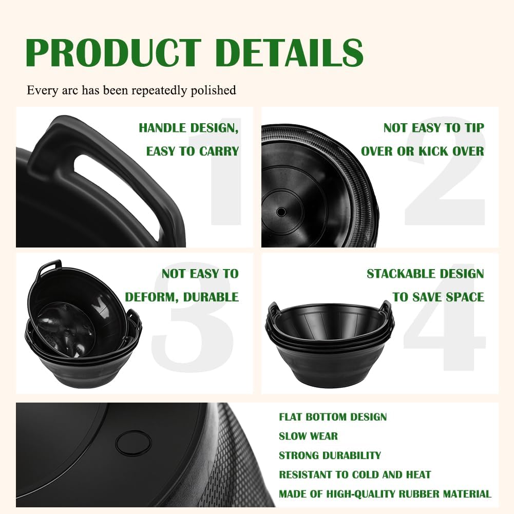 6Pcs Rubber Feeder Pan, 3.1 Gallon Large Horse Feed Bucket, Heavy Duty Rubber Water Bowl for Livestock, Stackable Chicken Dust Bath Tub for Goats Livestock Animal Feeding Cats Dogs Pigs
