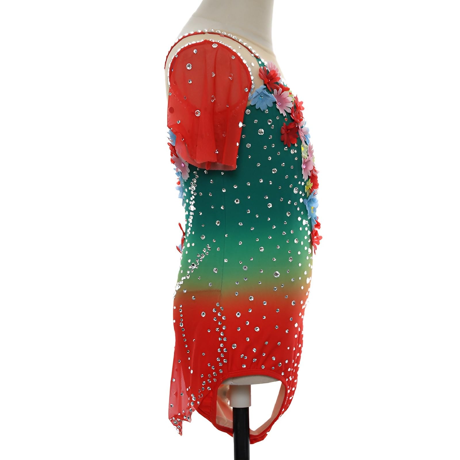 Traje De Rendimiento De Gimnasia De Cuello Redondo De Leotardo De Gimnasia Rítmica Personalizado For Niñas Con Diamantes De Imitación
