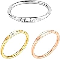 Personalized Name Promise Ring - Custom Engraved Dainty Stacking Ring for Her, Birthday Mom Gift, Gold Rose Silver Plated, Sizes 5-8 - MignonandMignon RF1-D