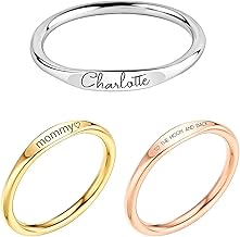 MignonandMignon Personalized Name Promise Ring, Custom Engraved Stacking Ring, Birthday Gift for Her, Dainty Jewelry Gift for Women, Birthdays, Bridesmaids, Friends, Moms, and Grandmas - RF1-D