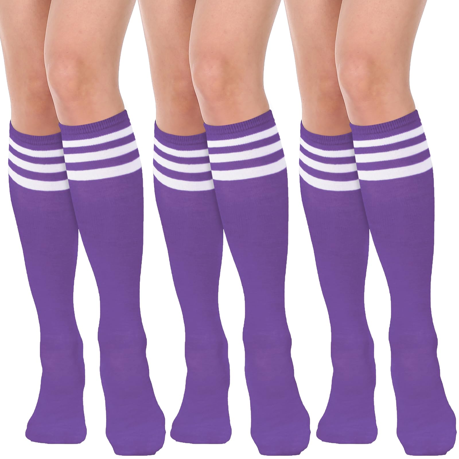 DRESHOW 3 Pairs Cotton Knee High Socks for Women Solid Knit Knee Long Stocking Leg Warmer All Season Gift