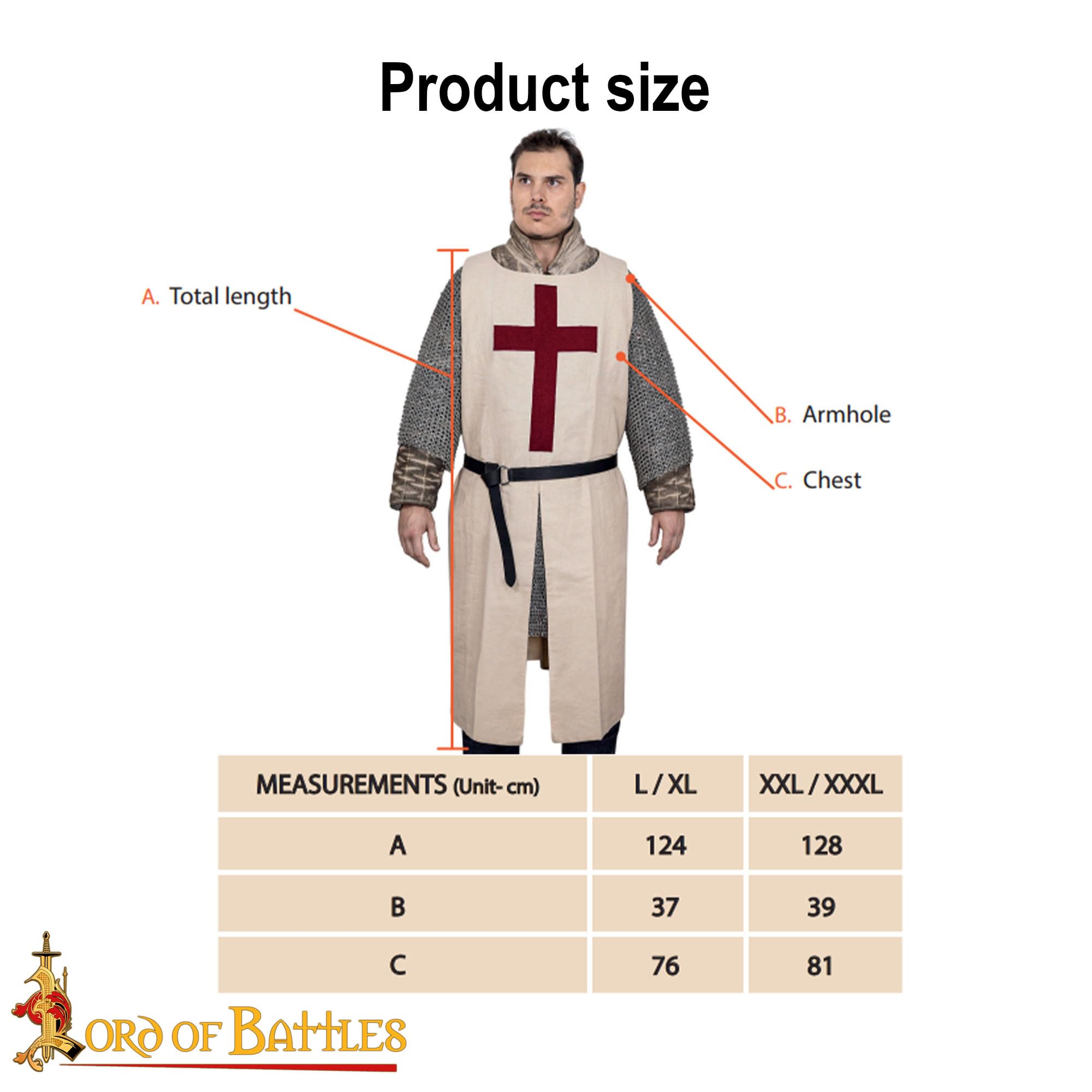 Lord of Battles Medieval Tunic Surcoat, Crusader - Maroon, L-XL - Image 4