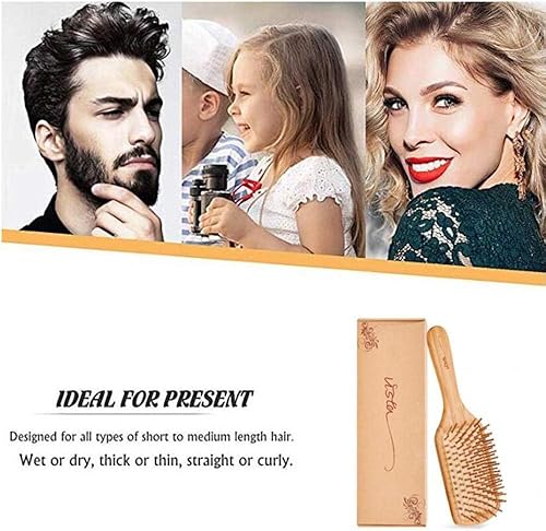 Miniatura 7 de Cepillo y peines de bambú para cabello largo, grueso, rizado, ondulado, seco o dañado, reduce la rotura, el encrespamiento y los enredos