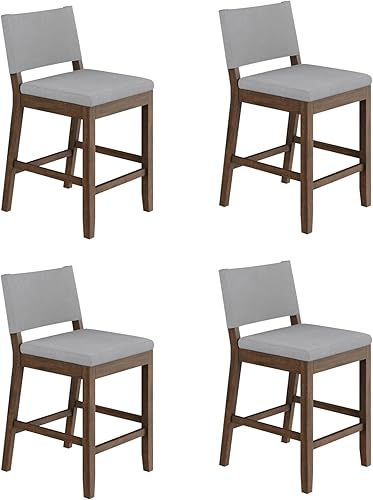 Miniatura 7 de Nathan James Linus - Taburete de bar tapizado moderno con altura de mostrador con respaldo y patas de madera de goma maciza en una madera marrón