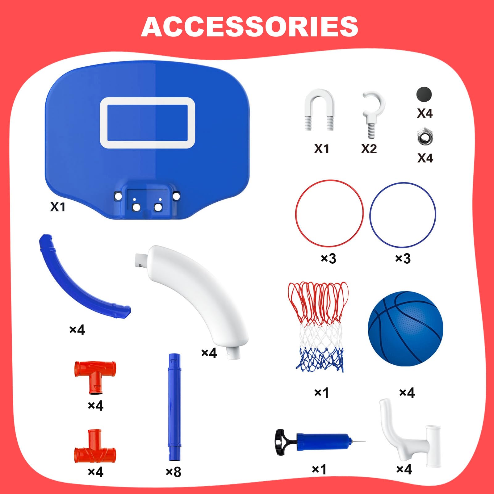 2-in-1 Schwimmender Pool-Basketballkorb-Set, blauer Schwimmbad-Basketballkorb mit Rückwand, stabiler Wasser-Basketballkorb für Pool-Party, Spaß und Outdoor-Familienspiele