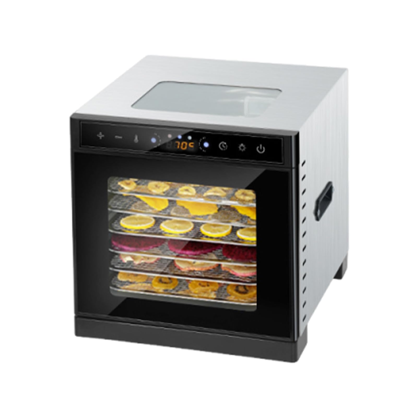 TOPINCN Deshidratador de Alimentos con 6 Bandejas de Acero Inoxidable, Ventana de Visualización con Luz Integrada, Temporizador Ajustable 400W para Carne, Fruta, Yogur, Golosinas (Enchufe europeo