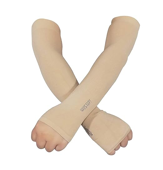 Pelo Unisex Full Hand UV Protection arm Sleeves With Thumb Whole For Cycling/ Driving/ Running/ Sports And Outdoor Activities For Men And Women Pair of 1 (Light Brown)