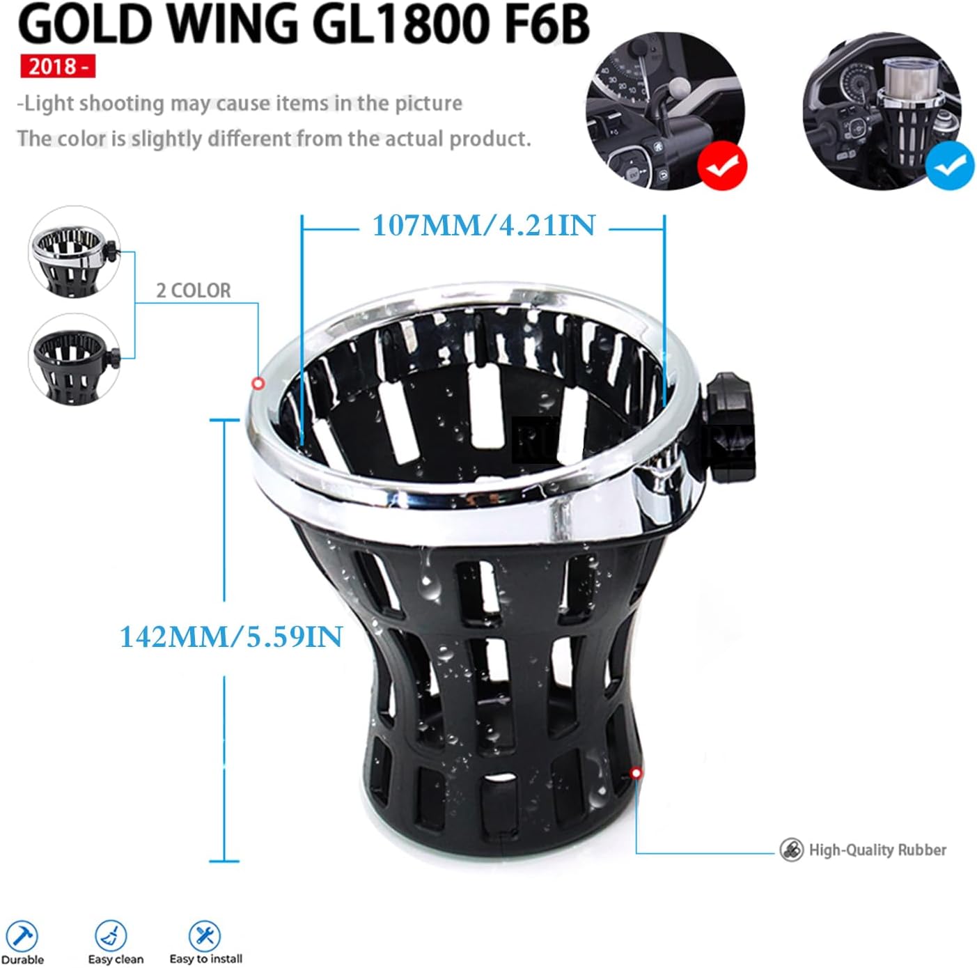 Motorcycle Drink Cup Holders Handlebar Mount with Mesh Basket for Yamaha Kawasaki Suzuki Indian Honda GL1800 GL1500 F6B Universal Water Bottle Holder for Gold Wing (Chrome)