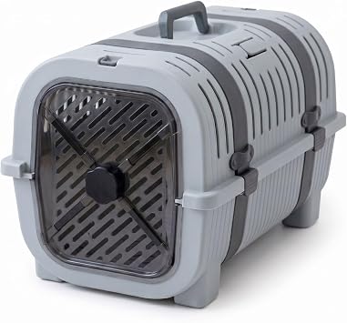 Orret Home Kedi Taşıma Çantası Plastik Kafes Kilitlenebilir Kapaklı Havalı Taşıma Kabı Kedi Köpek Taşıma Box Güvenli Pet Taşıma Kafesi Seyahat Çantası (Açık-Koyu Gri)