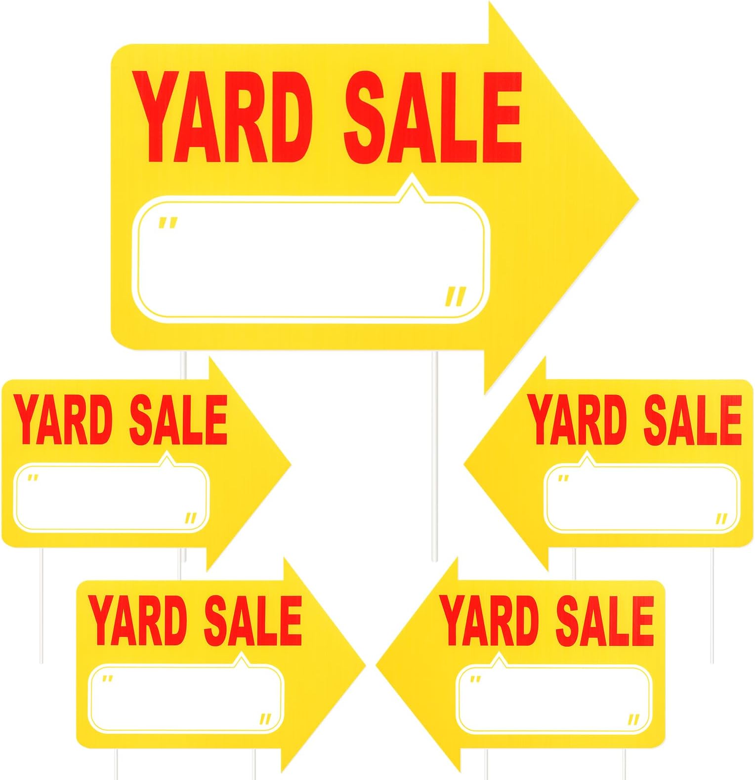 Barydat6 Pcs Yard Sale Signs with Stakes Double Sided Waterproof Yard Sale Sign with Arrows Plastic 12 x 16 Inch Neon Yellow High Visibility Mark for Garden Outdoor Garage