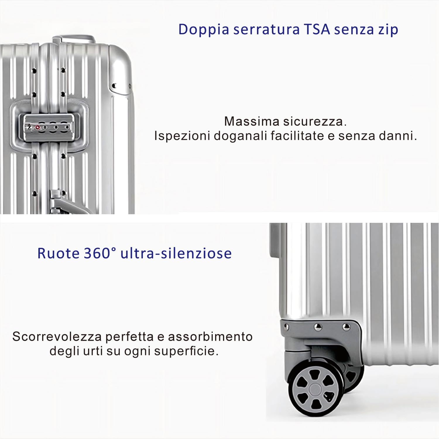 Aoliwei Valigia da Stiva 24" 100% Alluminio, Argento, Senza Zip, TSA