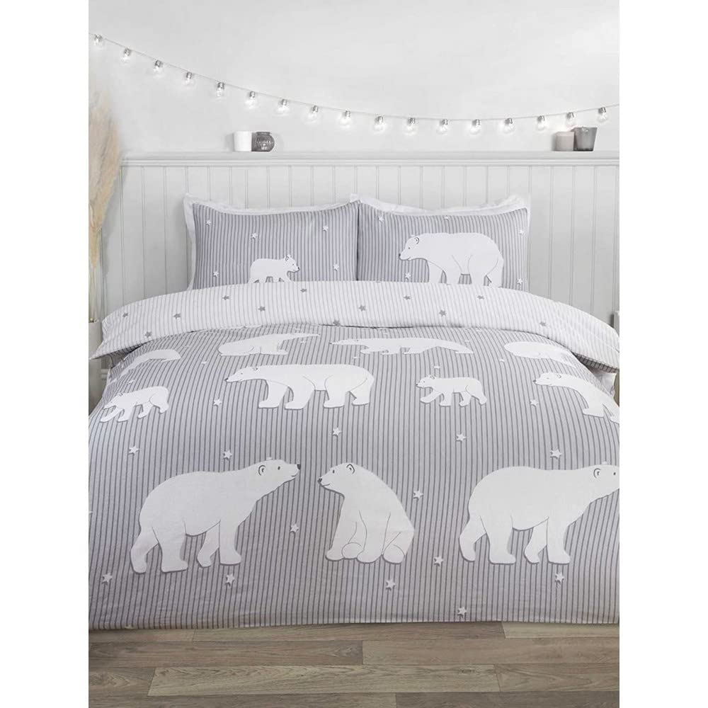 Rapport Polar Bear - Set Copripiumino Singolo in 100% Cotone Spazzolato, Reversibile, Colore: Fard