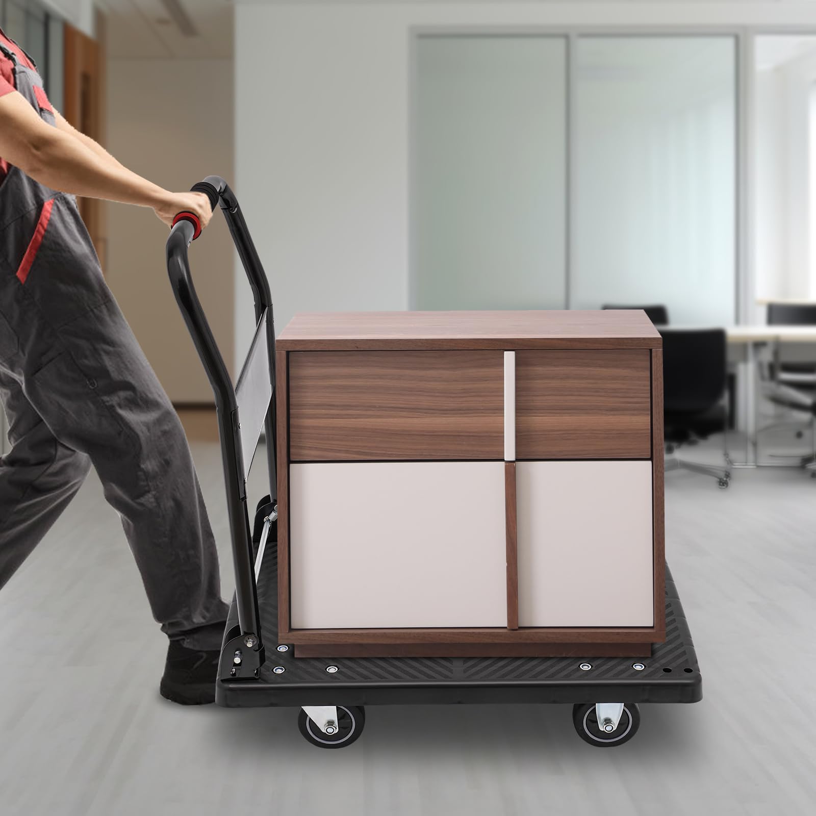 Chariot de transport pliable, chariot à plateforme, capacité de charge jusqu'à 150 kg, aide au transport avec roulettes pivotantes, chariot pliable silencieux en acier pour ménages, logistique