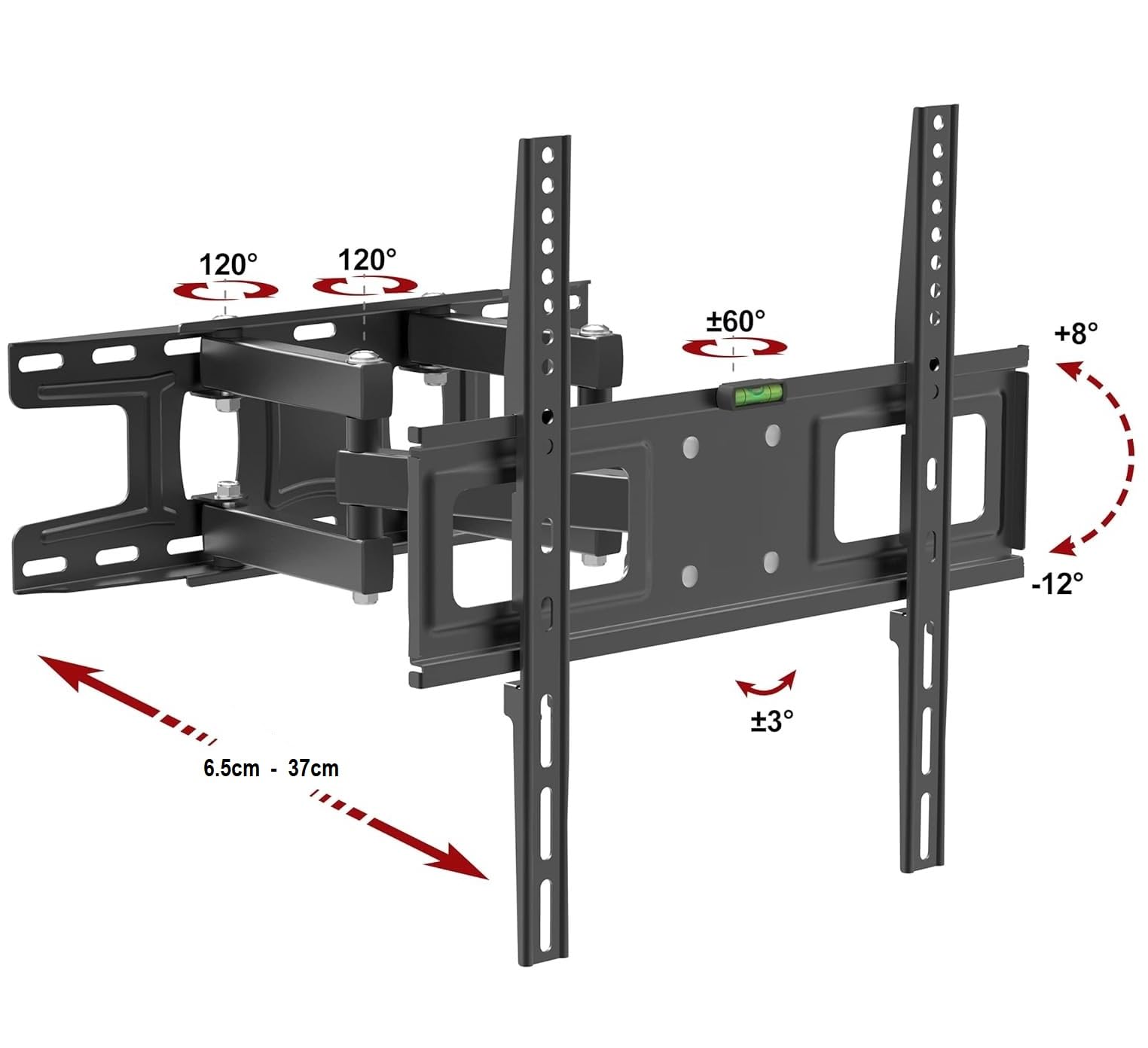 Soporte de Pared para TV Televisor Giratorio inclinable Pantallas Planos y Curvos de 23"-83" Pulgadas, Universal Montaje con Doble Brazo 80kg, MAX VESA 600x400mm