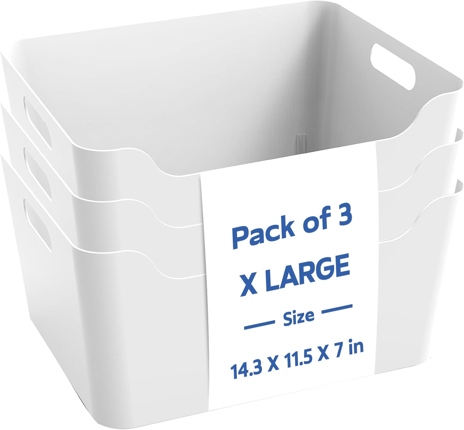 KOLORR Jolly Plastic Extra Large Basket with Handle for Storage Box|Multipurpose Light Weight Plastic Baskets organiser for Clothes Toys Stationary Cosmetics Livingroom Bathroom|Pack of 3 - Nir White