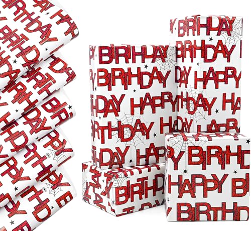 QRTDXP 50 * 70cm 5pcs Boys Birthday Wrapping Paper Spider Red Letter Gift Wrapping Paper Sheet for Kiss Birthday Present