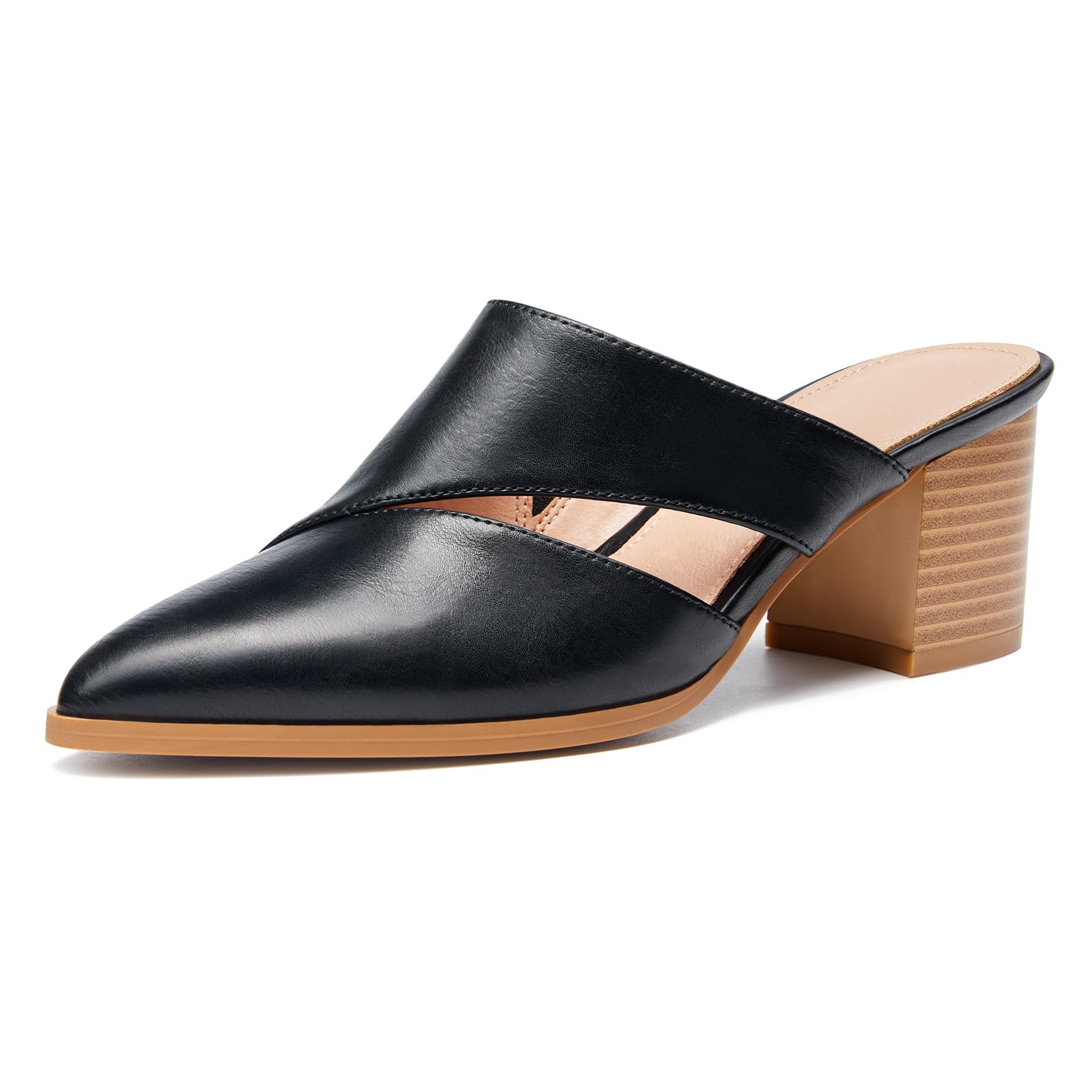 Syktkmx Women's Cutout Backless Mules Slip On Closed Toe Chunky Stacked Heeled Sandals