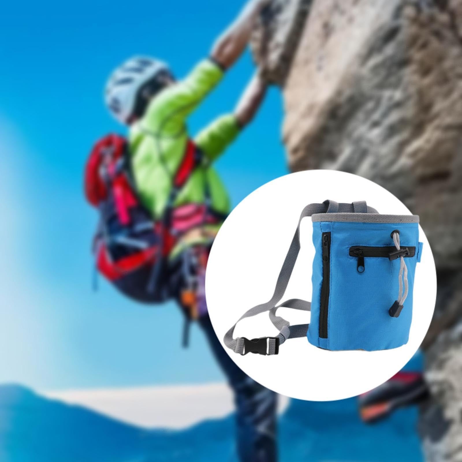 kowaku Chalk Bag for Climbing Chalk Carrier Fitness Resistant with Zipper Pocket Waist Belt for Bouldering Gymnastics Weightlifting, Blue
