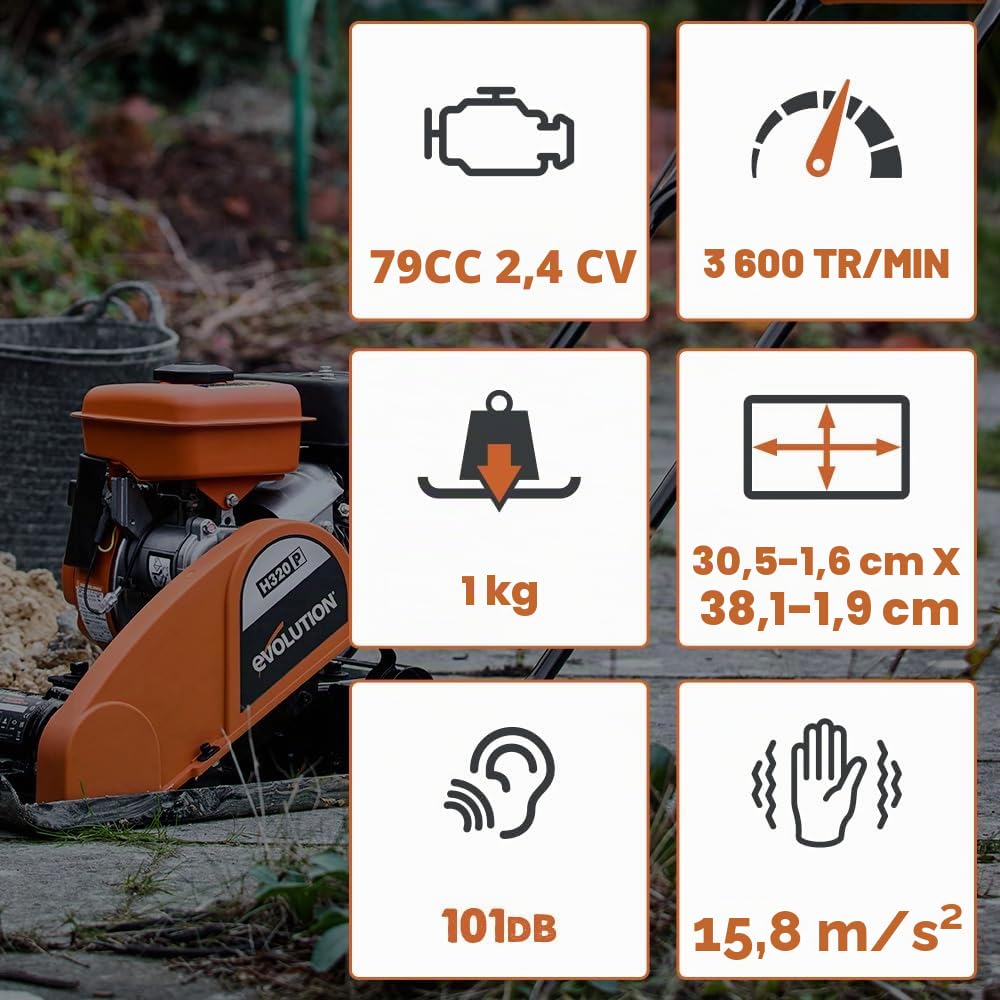 Evolution Power Tools Hulk Compacteur à essence à plaque vibrante, Idéale pour une excellente preparation de surfaces, Concasse, Sable, Graviers,Terre & Sols, 750 W Garantie 3 ans