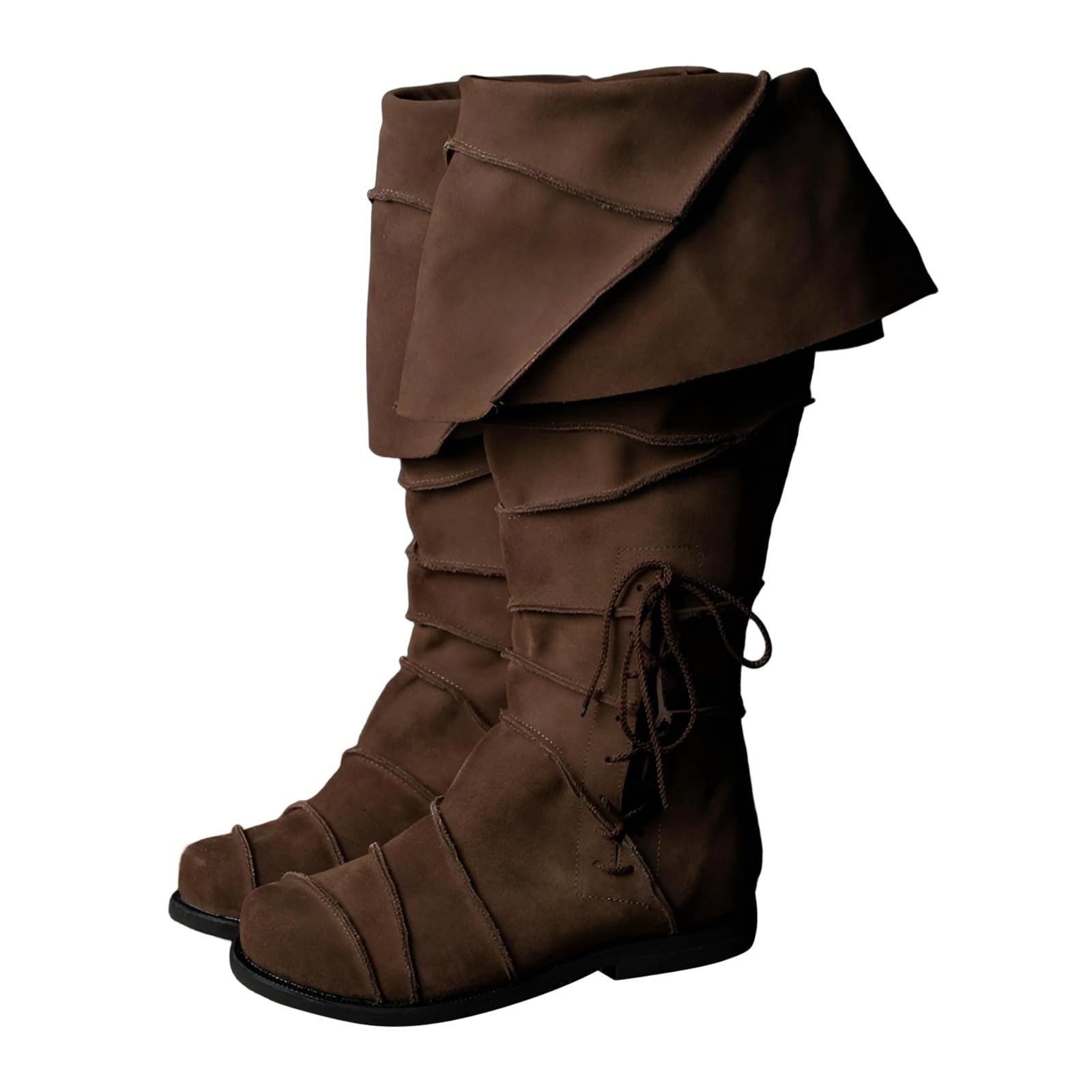 Generisch Botas de vaquero para hombre – tacón bajo atadas medias botas caballero, clásicas botas renacentistas medievales piratas para fiestas y cosplay