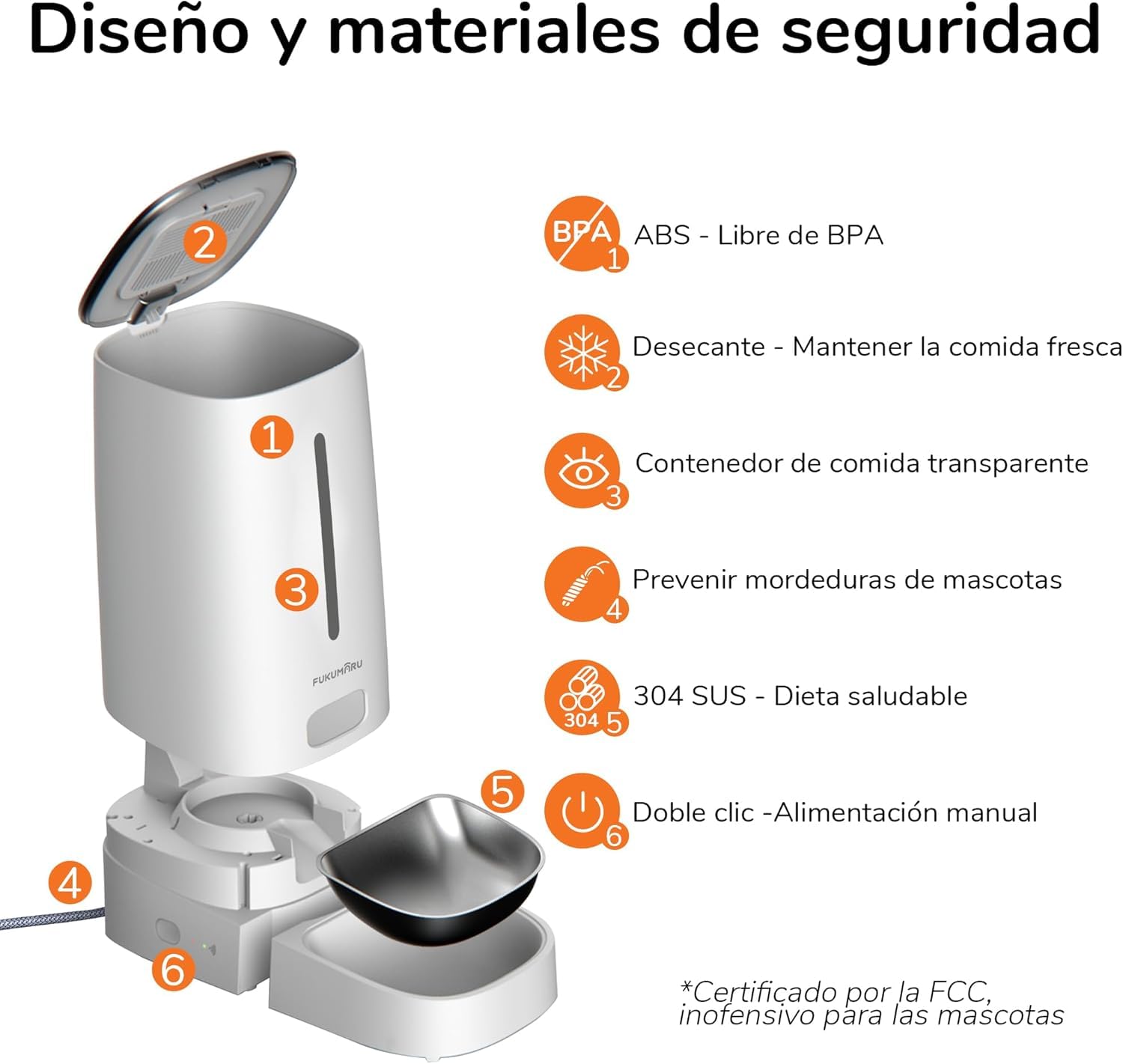 FUKUMARU Comedero Gato Automatico WiFi, 4L Dispensador Comida para Perro/Gato con Dos Cuencos, Programa Personalizado de Alimentación Automática, Funcionamiento por Pilas y cableado eléctrico, Blanco