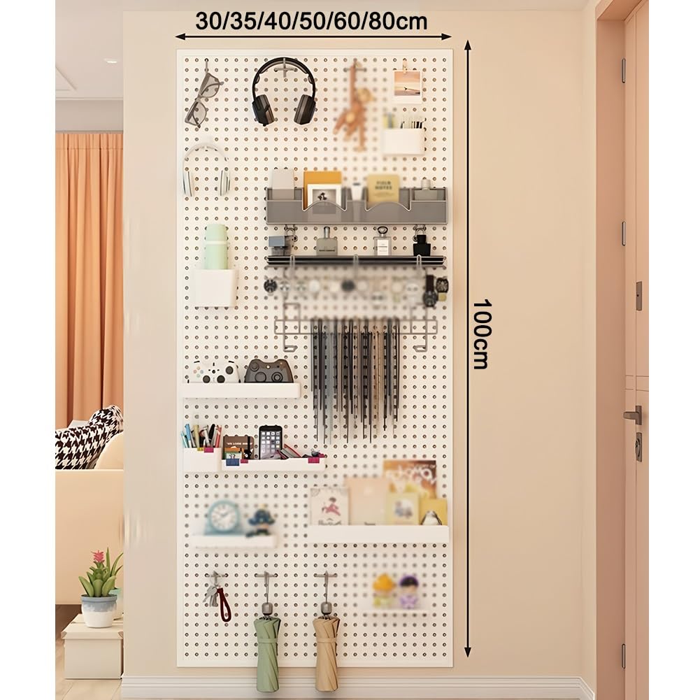 Zfmnoyev Peg Board, Metal Pegboards Wall Organizer, Large Heavy Duty Peg Board with Hooks, for Home, Garage Tool Storage, Office Organization, Craft Room, Kitchen(100x60 cm)