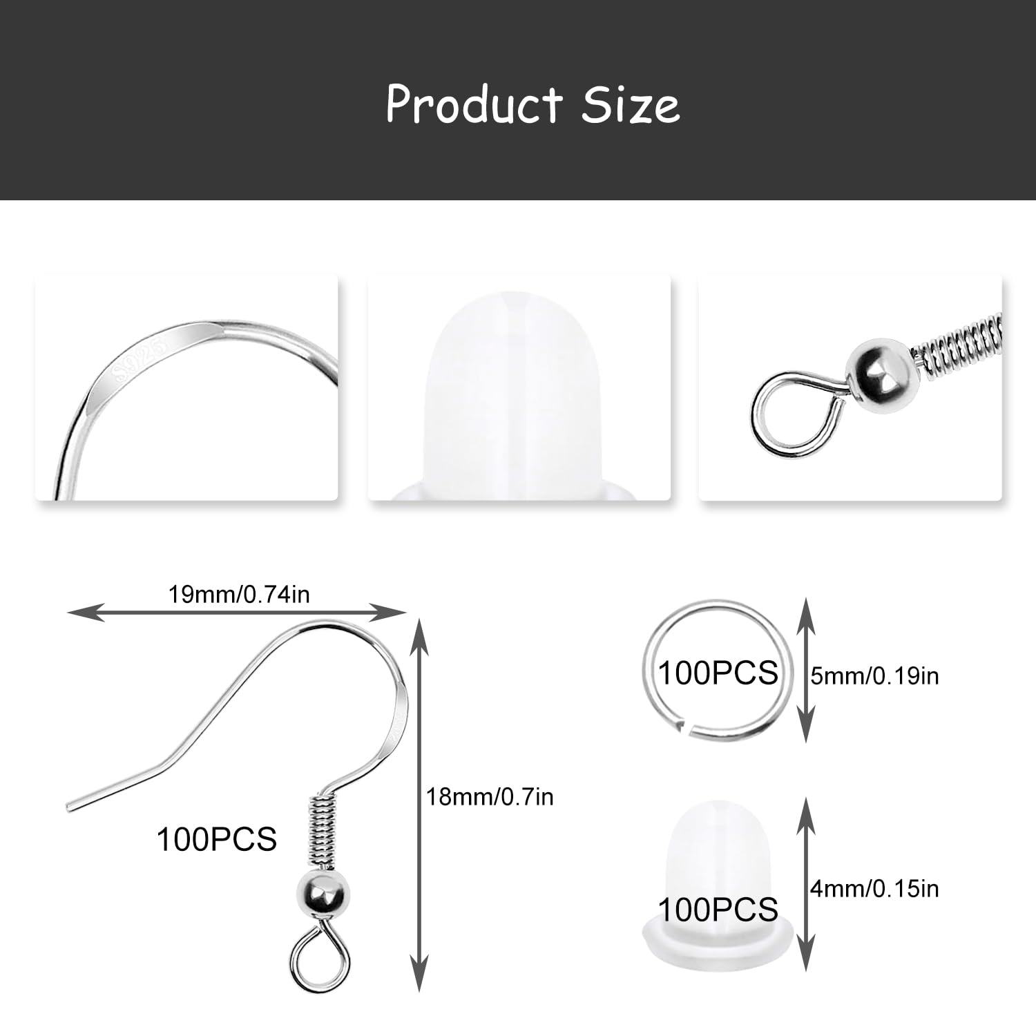 Rumyve Earring Making Supplies Kit 925 Silver Allergy Proof,300 Earring Making Supplies Kit,Hypoallergenic Ear String Hook DIY Jewelry Custom Made(Sliver - Image 2