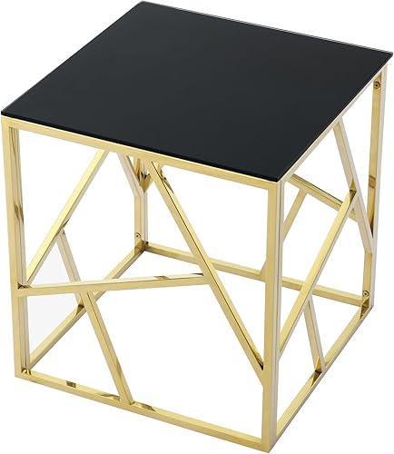 Miniatura 3 de Mesa auxiliar moderna de cristal de 20 pulgadas con marco de metal, mesa de noche, mesa esquinera para sala de estar, oficina en casa, dormitorio