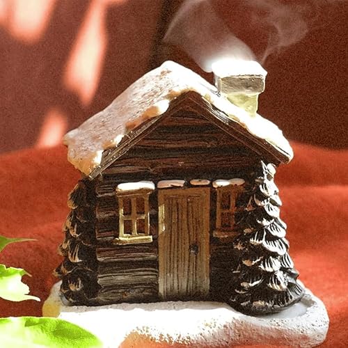 Miniatura 4 de Cessfle Quemador de incienso de cabaña de troncos de Navidad, quemador de incienso de invierno nevado de Navidad con 62 conos de incienso, chimenea