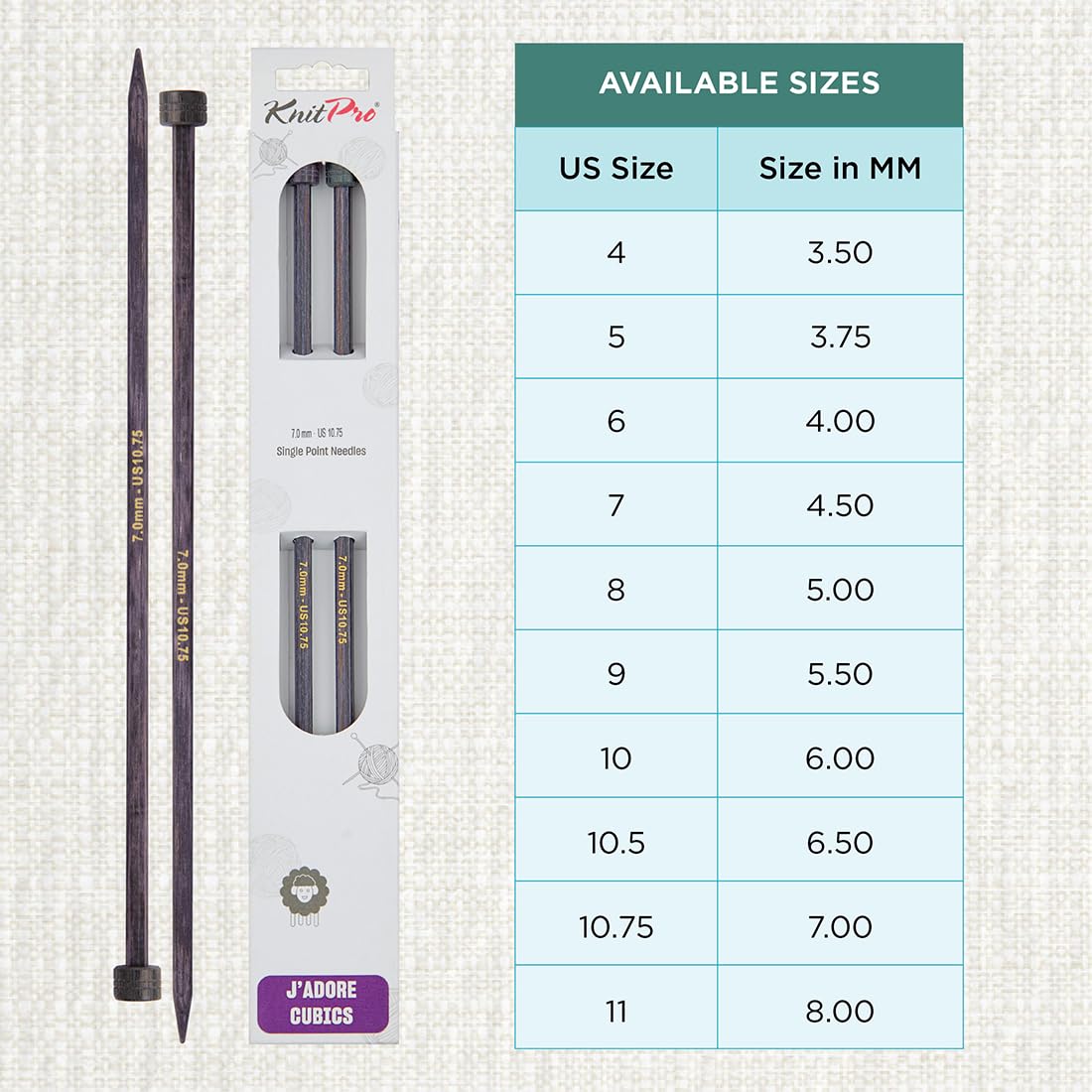 KnitPro J’Adore Cubics Single Pointed Needles 14" (35cm), Lavender, 7.00mm - Image 4
