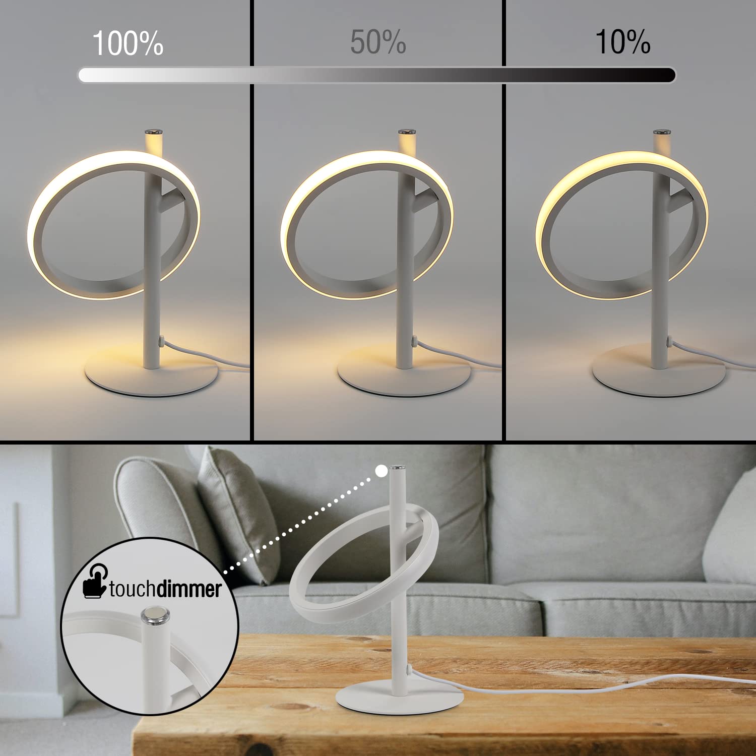 CBJKTX Tischlampe LED Tischleuchte Touch Dimmbar - Nachttischlampe Weiß