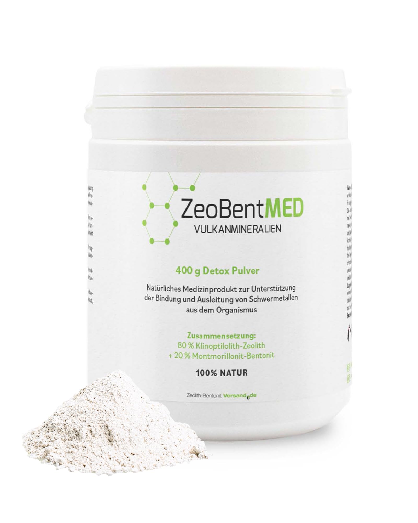 ZeoBent MED Detox-Pulver 400g, Zeolith-Bentonit, Medizinprodukt, Apothekenqualität, Vergleichssieger, Darmreinigung, Entgiftung von Schwermetallen, Entgiftungskur, Vulkanmineralien, Heilerde