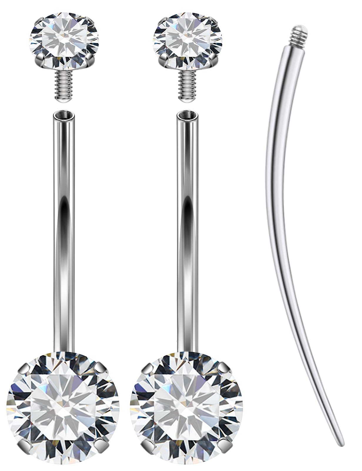 Oufksiyy Long and Extra Long Bar Belly Button Ring Internal Thread Hypoallergenic Surgical Stainless Steel 14mm 16mm 14 Gauge Navel Rings Cubic Zirconia Buuton Body Piercing Jewelry for Women Men