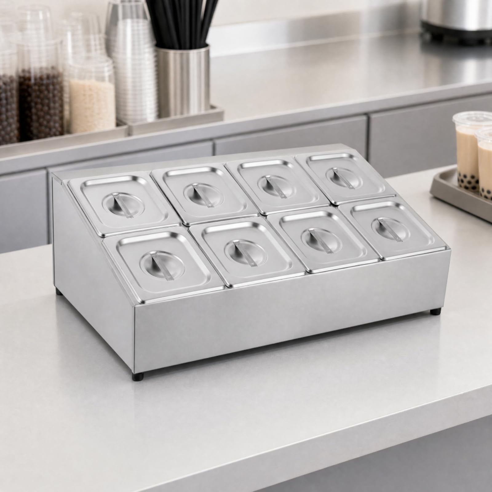 Armadietto Ingredienti in Acciaio Inox Chiusura spezie Facile da Pulire per Esercenti Del Ambito Alimentare, 6 Scomparti