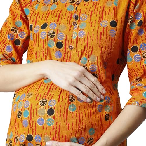 Image of CEE 18 Women's Cotton Rayon A-Line Maternity /Feeding Kurti with Zippers(9820 44,Electric Orange,2XL)