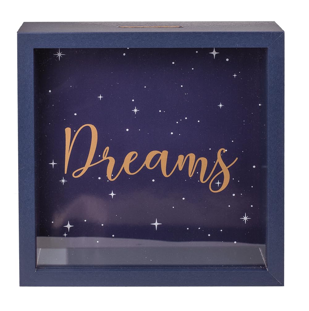 Drewniana skarbonka, Dreams, w ramie, ok. 20 x 20 cm, niebieska