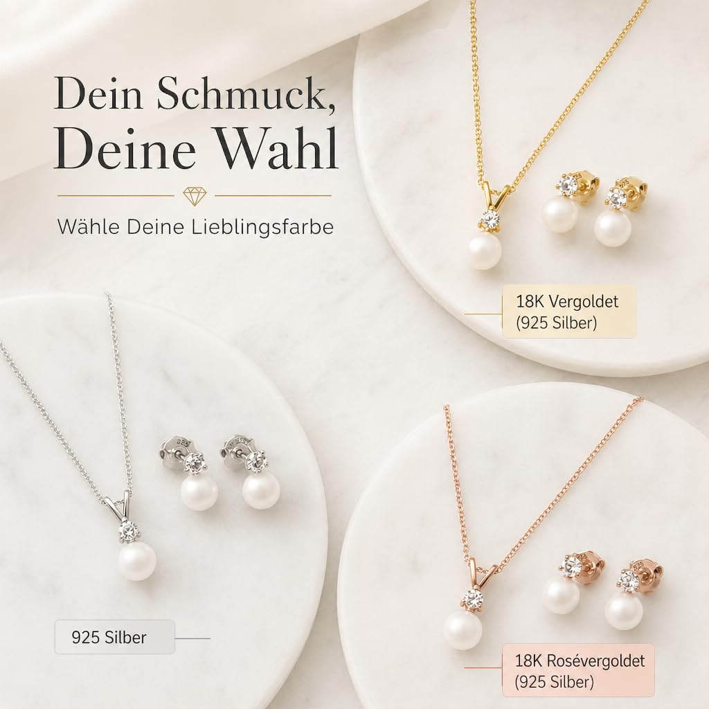 Schmuck Damen Hochzeit mit Zirkonia-Kristallen & Perlen – premium 925 Silber – hochwertiger Brautschmuck – Schmuckset Braut – Perlenohrstecker